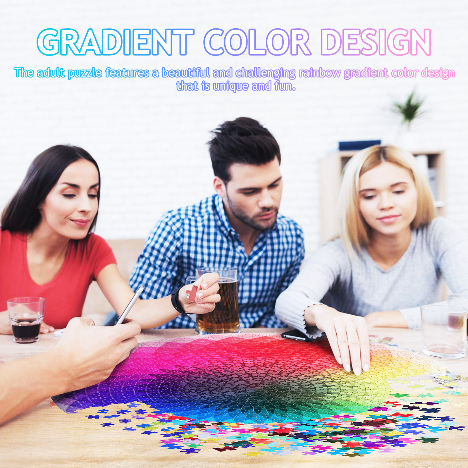 1000 Piece Rainbow Gradient Ji - مراجعة Puzzle Blank White وسعره