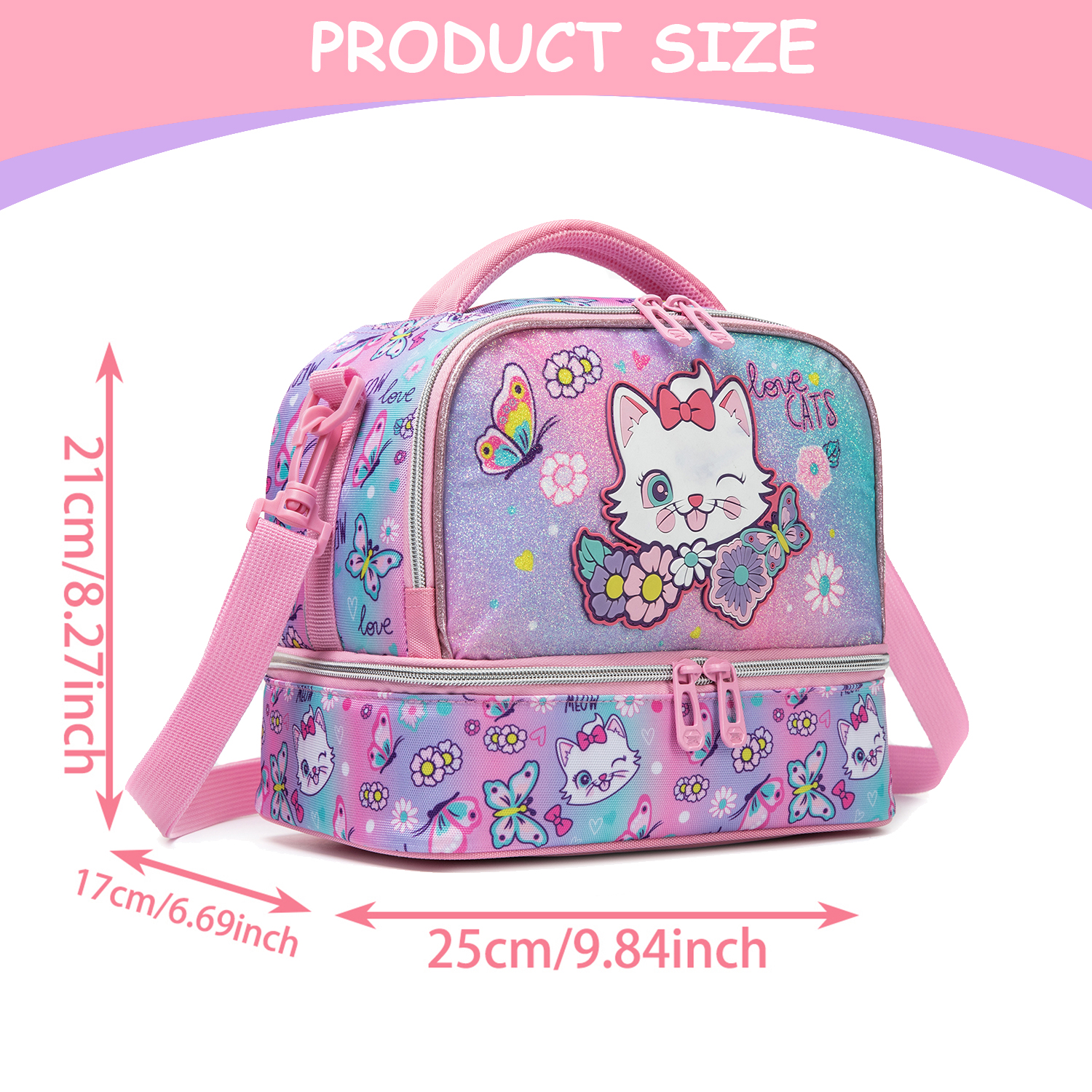 Cute Cat Print Glitter Double  - مراجعة Tote Bag Sublimation وسعره