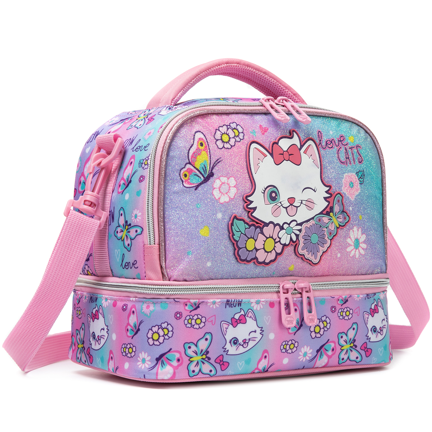 Cute Cat Print Glitter Double  - مراجعة Tote Bag Sublimation وسعره