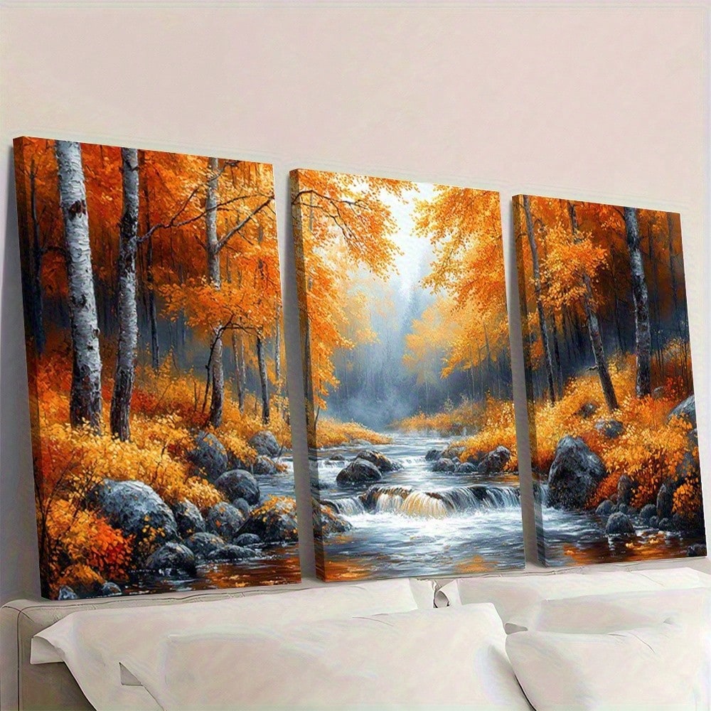 2D Flat, 3pcs Set Vibrant Autu - مراجعة Canvas Wrap Ready وسعره
