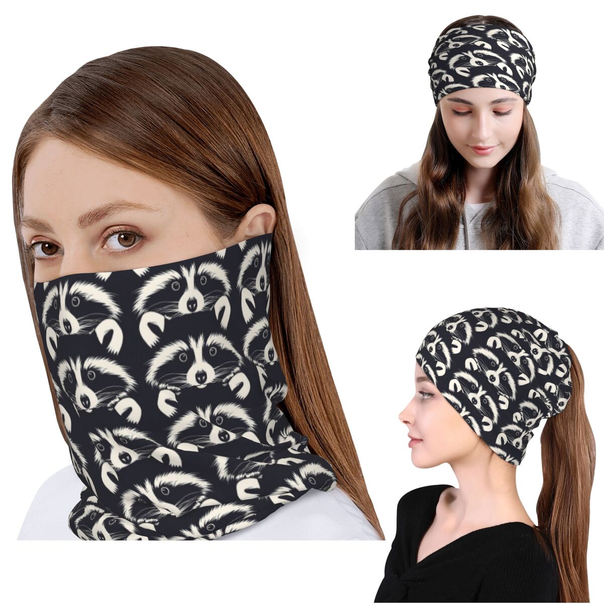 Black And White Raccoon Face P - مراجعة Bandana Blank White وسعره